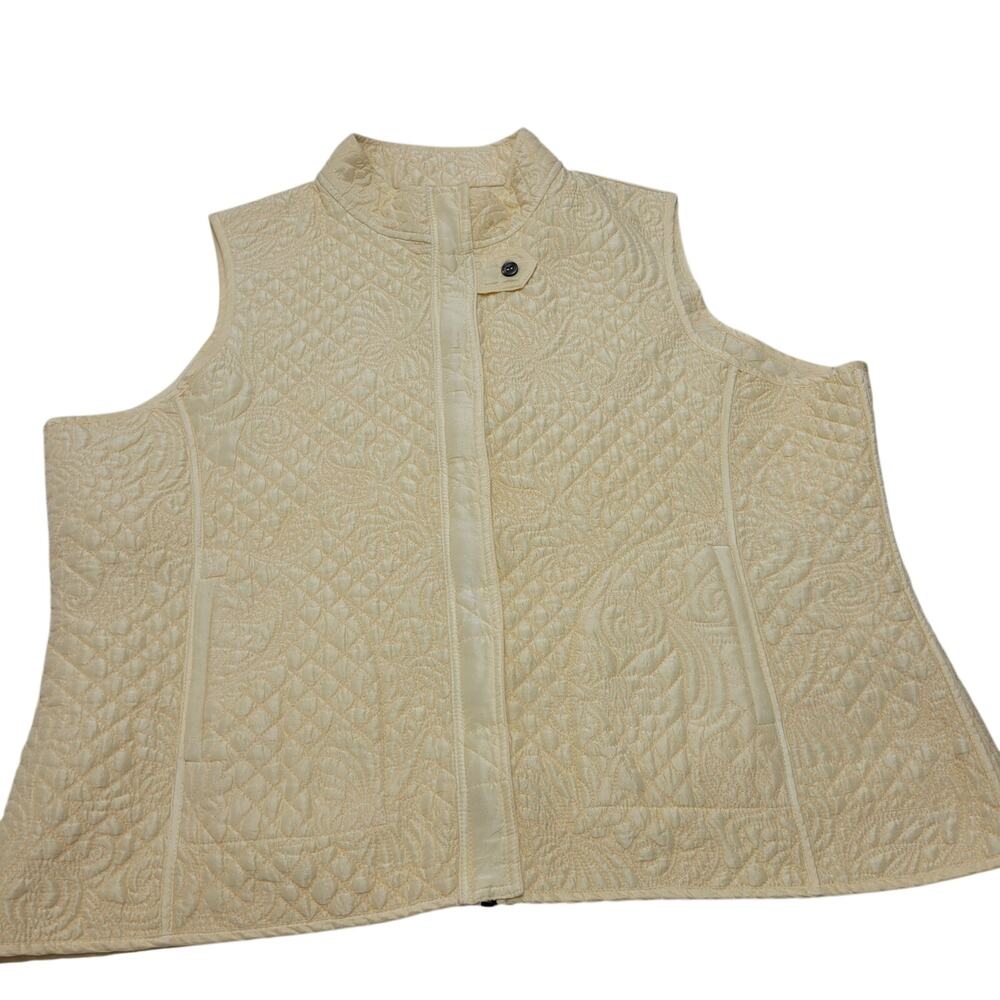 Kiko 100% silk embroidered butter yellow vest full zip quilted lagenlook